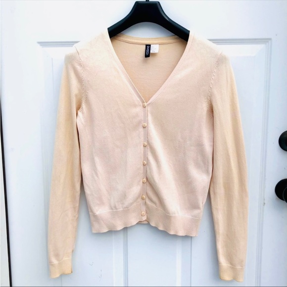 H&M Divided Neutral Cream Beige Tan Cardigan V-Neck Sweater S - Picture 1 of 5